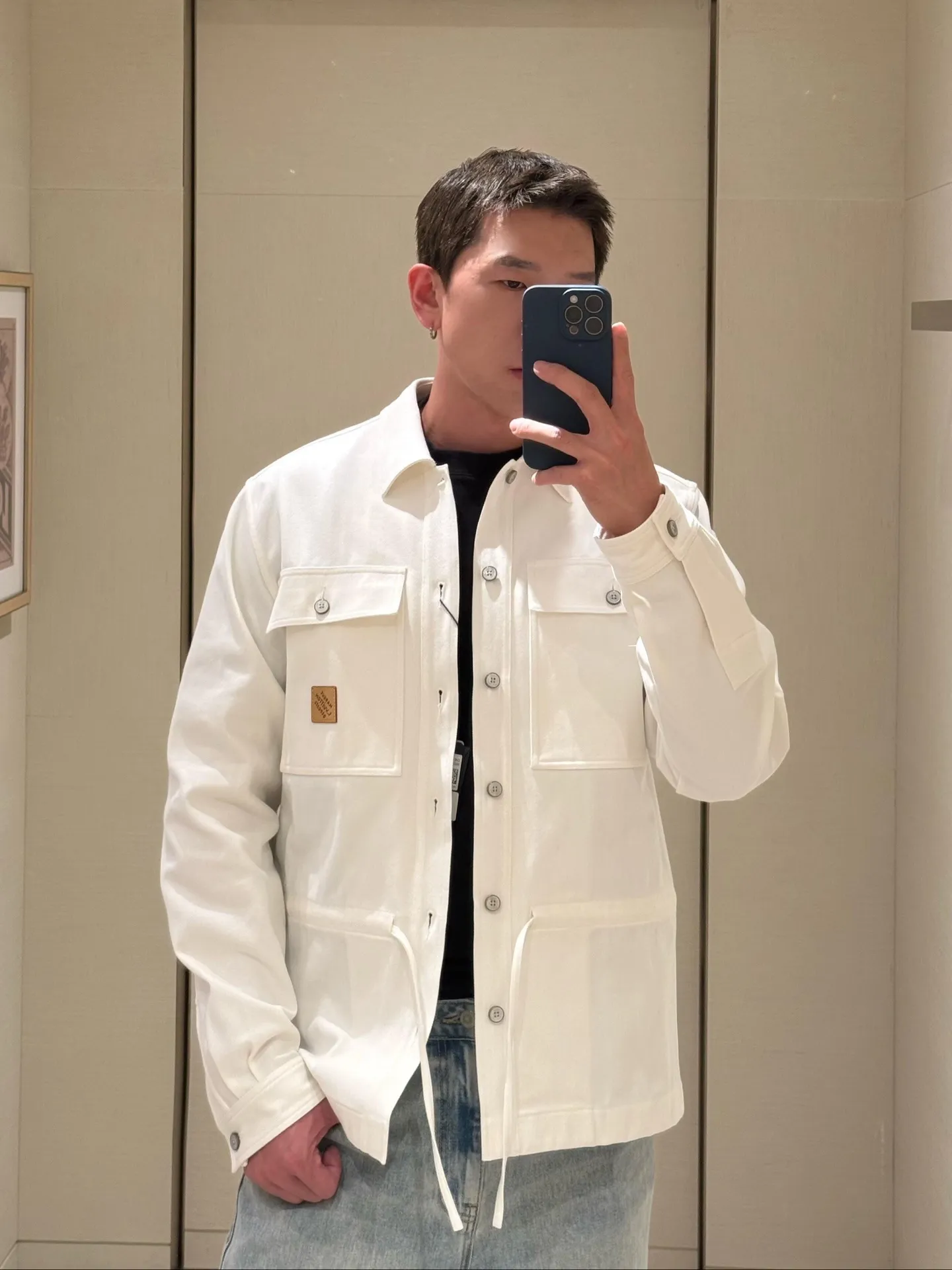 Louis Vuitton/Louis Vuitton leather label printed shirt jacket